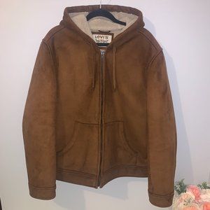 Mens Levis Brown Faux Suede Sherpa Fur Hoodie